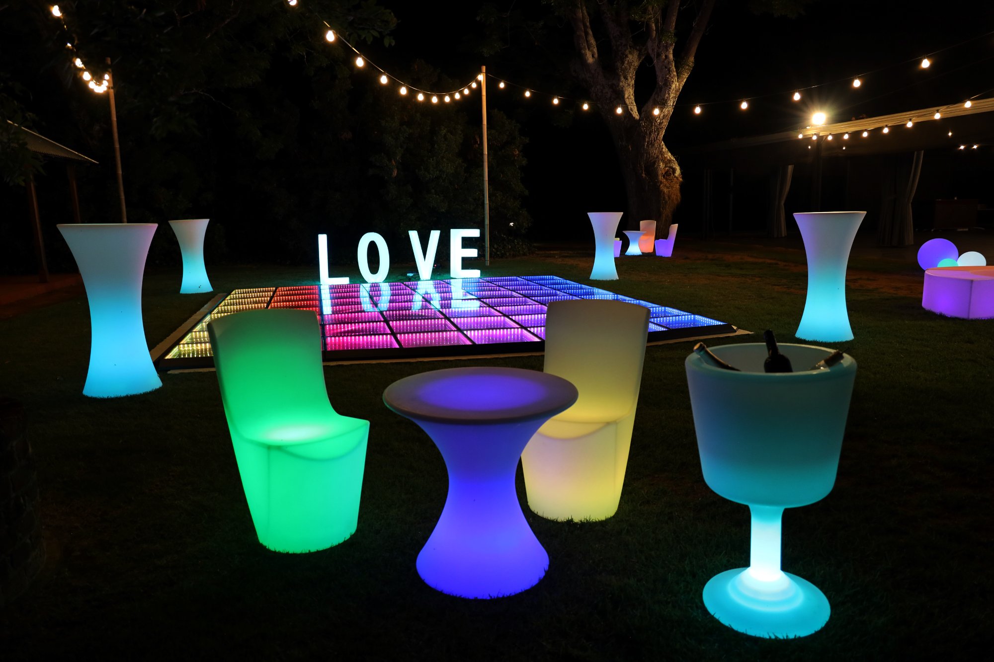 LED dance floor with glow furniture outdoor event